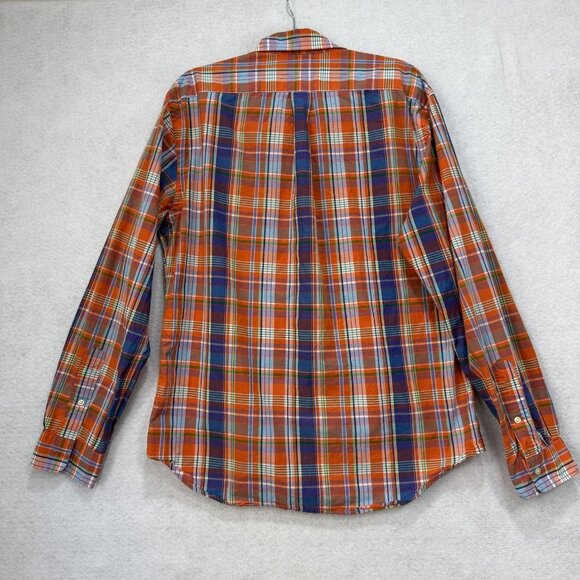 Ralph Lauren Shirt Mens Large Orange Blue Plaid Slim Fit Button Down Long Sleeve - Picture 8 of 9